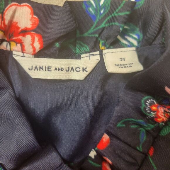 Janie and Jack Toddler Girl Navy Floral Pearl Button Dress Size 2T - Picture 3 of 6